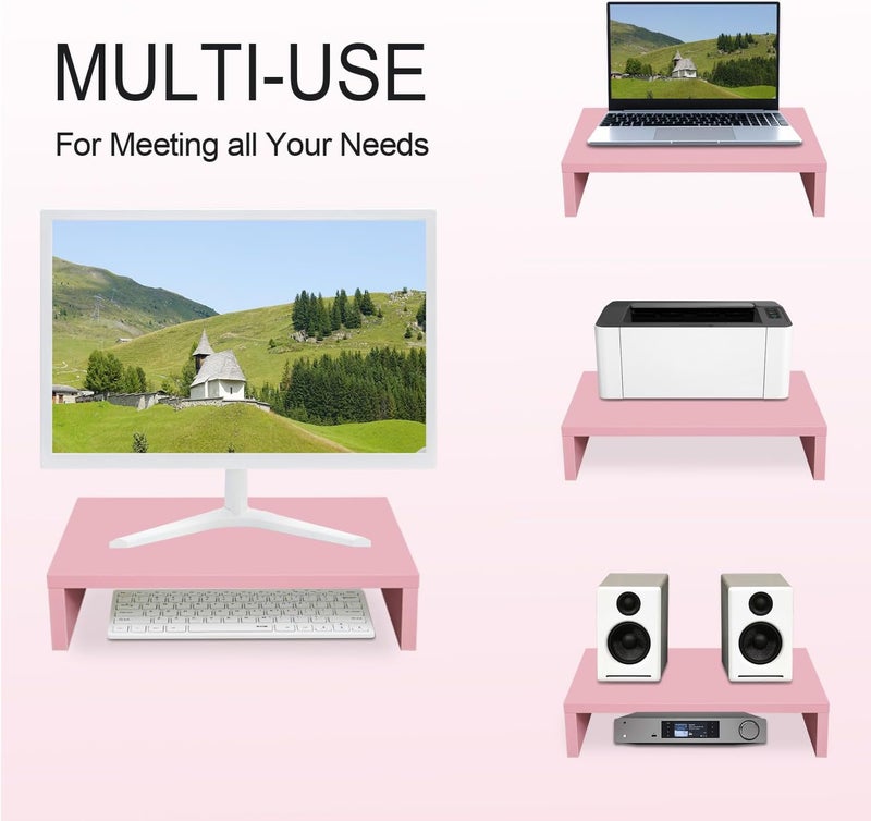 TEAMIX Pink Monitor Stand Riser, Wood Monitor Riser with Storage for Desk Small Monitor Stand TV/Screen/PC/Laptop Riser Computer Stand Desktop Shelf (Pink-14.2 inch) - Image 3